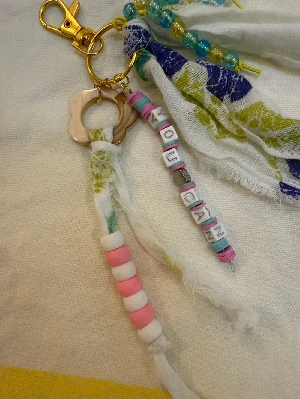 Handmade Pink & Blue Beaded Keychain Charm